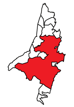 St John's (red), in relation to nearby communities.