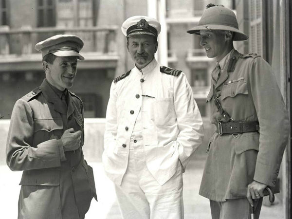 Lieutenant-Colonel Thomas Edward Lawrence (Lawrence of Arabia) (1888 - 1935, left); David George Hogarth (1862 - 1927) and Lieutenant-Colonel Dawnay (