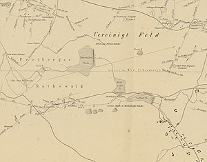 The ponds on a map from 1868, pivoted 90 ° to the left