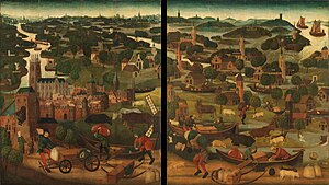 A near-contemporary painting depicting the St. Elizabeth's flood The Saint Elizabeth's Day Flood by Master of the St Elizabeth Panels c1490-1495.jpg
