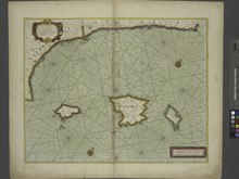 Mapa del s.XVIII de la costa marítima de València, Catalunya i les Illes on s'observa la mateixa àrea geogràfica de la mar Balear.