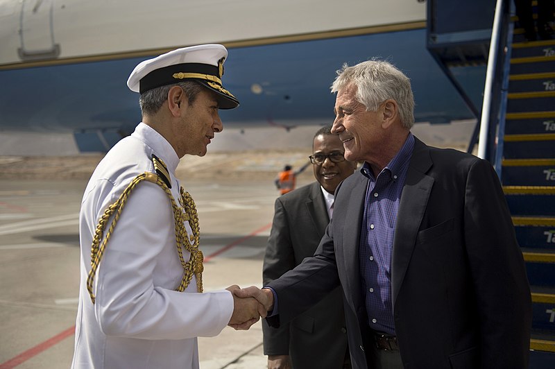 File:U.S. Defense Secretary Chuck Hagel shakes hands with a Peruvian military official who welcomes him to Arequipa, Peru 141012-D-DT527-060d.jpg