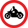 Solo motorcycles prohibited. This sign may additionally display an exception plate (for example: 'Except for access')