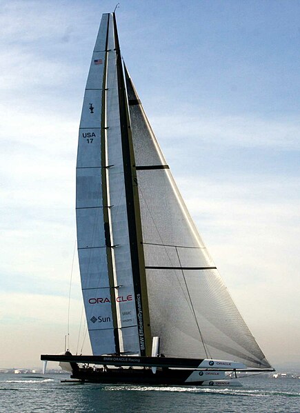 BMW Oracle racing USA-17 training off the coast of Valencia, Spain in late January 2010