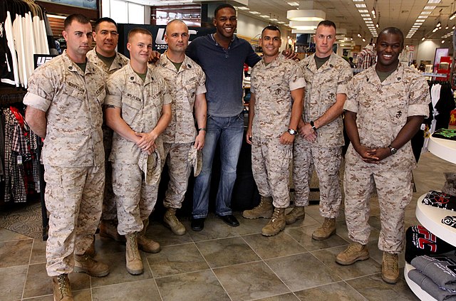 Jon Jones posing with Marines at Camp Pendleton in 2010.