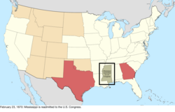 Map of the change to the United States in central North America on February 23, 1870