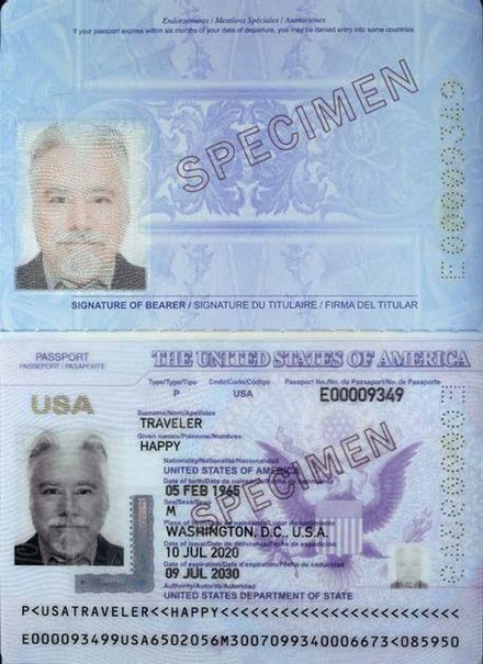 Signature page and data page of a biometric next generation passport (2021–present)