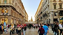 Via Dante leads directly towards the Castello Sforzesco. Via Dante towards Piazza Castello in Milan.jpg