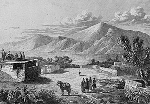 L'Univers Pittoresque, «Вид на Малый и Большой Арарат с татарской[прим. 1] деревни Сирбаган», 1838 год