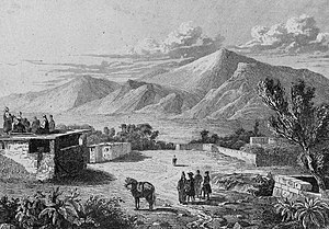 Vue du petit et du grand Ararat Prize du Village Tatare, Sirbaghan (origineel grijsschaal).jpg