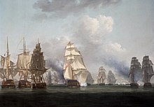 Battle of Tory island on 12 October 1798 by Nicholas Pocock; Moore took part in the action WarrensAction1798Ireland.jpg