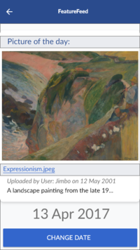 Another picture is displayed, for the date the user selected. Some of the description text is cut off, indicated by an ellipsis