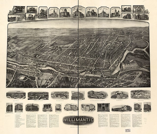 Aerial view of Willimantic, 1909