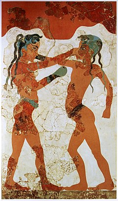 Illustration de pugilat sur une fresque grecque.