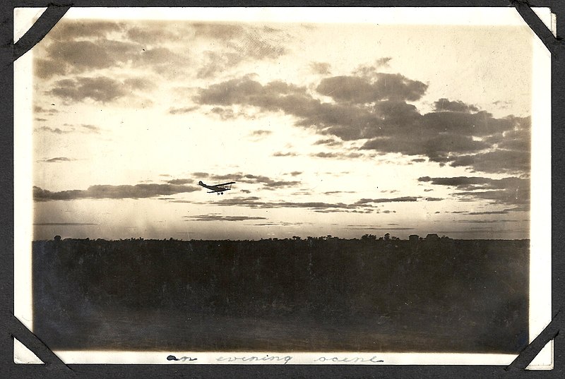 File:"An evening scene"- aircraft flying at sunset, probably near Camp Mohawk, one of the World War I Royal Flying Corps pilot training camps near Deseronto, Ontario. (7980541303).jpg