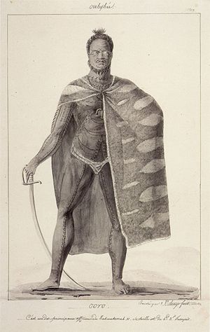 'Ooro, One of the Principal Officers of Kamehameha II', pen and ink wash over graphite by Jacques Arago, 1819, Honolulu Academy of Arts.jpg