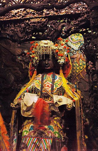 Statue of Mazu at a temple in Chiayi, Taiwan.