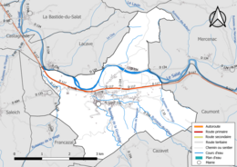 Carte en couleur présentant le réseau hydrographique de la commune