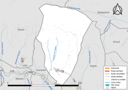 Carte en couleur présentant les réseau hydrographique de la commune