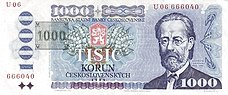 1000 Czechoslovakan koruna 1993 Provisional Issue Obverse.jpg