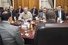 Kushner and Gen. Joseph Dunford, Chairman of the Joint Chiefs of Staff, with Iraqi defence minister Erfan al-Hiyali in Baghdad on April 3, 2017 170403-D-PB383-033 (33666887082).jpg