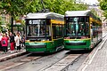 18-08-31-Two Škoda Artic trams side by side in Helsinki.jpg