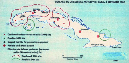 Map created by American intelligence showing Surface-to-Air Missile Activity in Cuba, 5 September 1962, a month before the beginning of the Cuban Missile Crisis