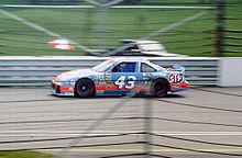 Petty driving the No. 43 during the Brickyard 400 Open Test at the Indianapolis Motor Speedway. 1993BrickyardtestPetty.JPG