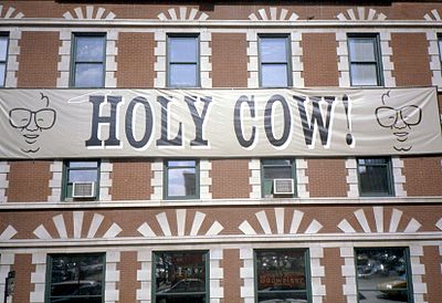 Sign on the side of the Chicago Varnish Company Building depicting Harry Caray, circa 1998