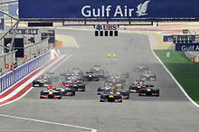 Vettel led from pole position into the first corner 2012 Bahrain Grand Prix 2.jpg