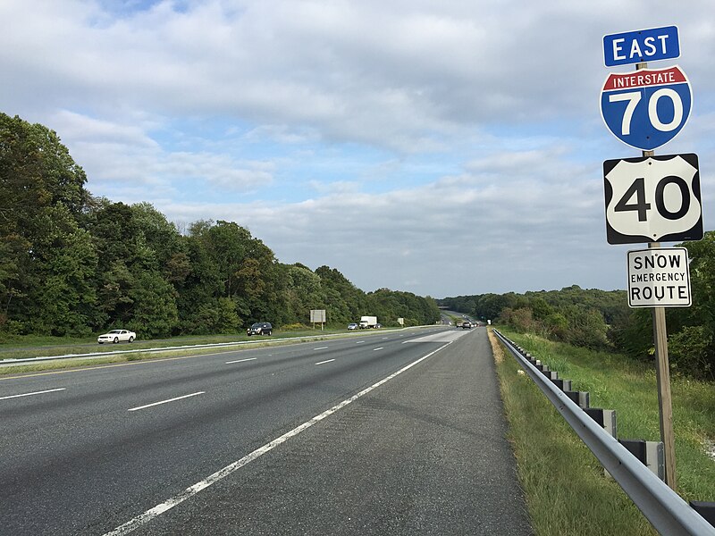 File:2016-09-17 17 02 25 View east along Interstate 70 and U.S. Route 40 (Baltimore National Pike) just east of Exit 73 (Maryland State Route 94, Woodbine, Lisbon) in Lisbon, Howard County, Maryland.jpg