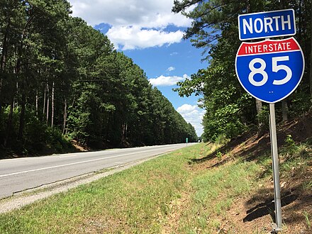 View north along I-85 north of the SR 644 exit in Brunswick County