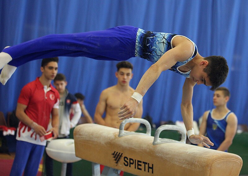 File:2019-05-26 Budapest Cup age group II apparatus finals warm-up pommel horse (Martin Rulsch) 12.jpg