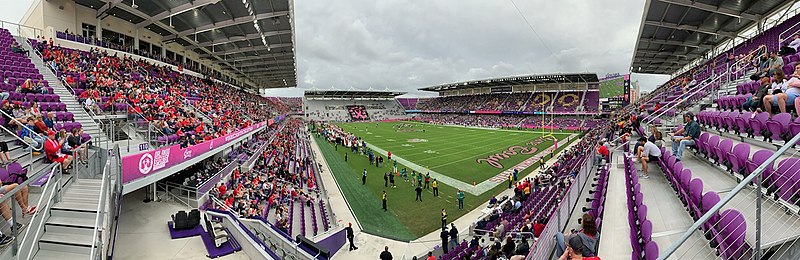 Liberty defeated Georgia Southern at the first American football game played at Exploria Stadium 2019CureBowlPanorama.jpg