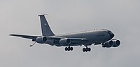 A KC-135R Stratotanker, tail number 62-3565, on final approach at Kadena Air Base in Okinawa, Japan in March 2020. It is assigned to the 909th Air Refueling Squadron at Kadena AB.