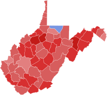 Results by county
Leonhardt
50-60%
60-70%
70-80%
80-90%
Beach
50-60% 2020 West Virginia Agricultural Commissioner election.svg