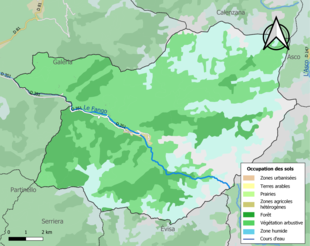 Mapa de colores que muestra el uso de la tierra.