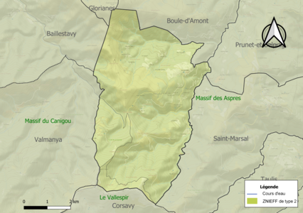 Carte des ZNIEFF de type 2 sur la commune.