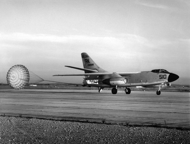 A U.S. Navy A3D-2 Skywarrior landing at Port Lyautey, circa 1958.