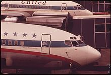 Two planes at Portland International Airport in May 1973.