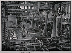 A still house in a whiskey distillery - Wood engraving, late 19th century - Wellcome V0019351.jpg