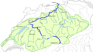 Course of the Aare with its catchment area.