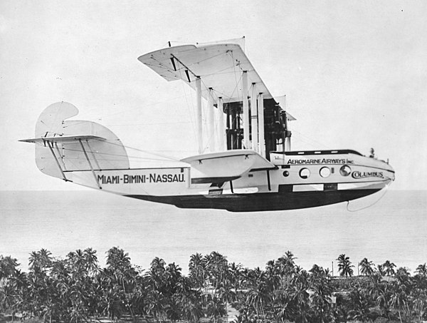 Aeromarine 75 Columbus flying over Bimini in the Bahamas, 1921.