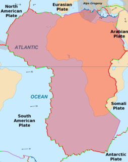 <span class="mw-page-title-main">African Plate</span> A major tectonic plate underlying Africa west of the East African Rift