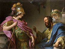 Alcibiades Receiving Instruction from Socrates, a 1776 painting by Francois-Andre Vincent, depicting Socrates's daimon Alcibades being taught by Socrates, Francois-Andre Vincent.jpg