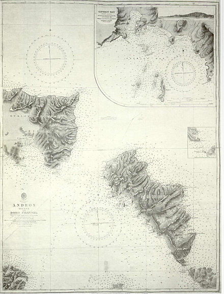1844 British Admiralty chart of Andros island and Cape Doro strait (today Kafireus strait)
