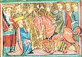 「皇帝バルバロッサにひざまずくザクセン公ハインリヒ獅子公」（13世紀後半）