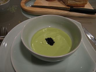 Avocado soup garnished with caviar Avocado soup.jpg