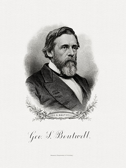 Bureau of Engraving and Printing portrait of Boutwell as Secretary of the Treasury.