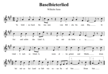 Baselbieterlied von 1887. Dieses trug ursprünglich der Titel Chränzli-Lied, da es dem 1862 gegründeten Verein «Baselbieter Chränzli», gewidmet war.